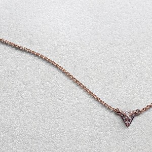 14k Rose Gold Diamond Triangle Necklace, Unique Pyramid Shape Diamond Necklace, Gift For Her
