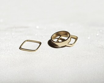 Gold Stackable Rings Set, Round and Square Brass Band, Midi Rings, Modern Geometric Jewelry Gifts