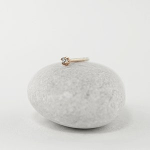 14k Gold White Sapphire Earrings 1mm, Super Tiny Gemstone Earrings, April Birthstone image 3