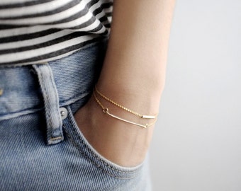 Minimalist Gold Layering Bracelets, Set of Two, Simple Everyday Jewelry, Unique Gift For Her