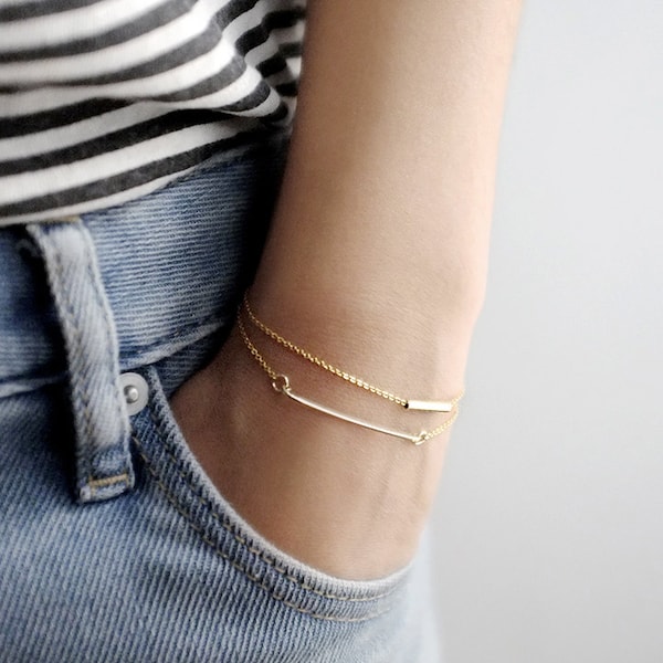 Minimalist Gold Layering Bracelets, Set of Two, Simple Everyday Jewelry, Unique Gift For Her