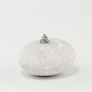 Trillion White Sapphire Earrings, 14k White Gold Natural White Sapphire Gemstone, Single Earring