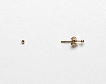 14k Tiny Gold Dot Stud Earrings - Handmade Dainty Gold Earrings - Size 1.5mm, 2mm Gold Studs - Minimalist Jewelry for Sensitive Ears