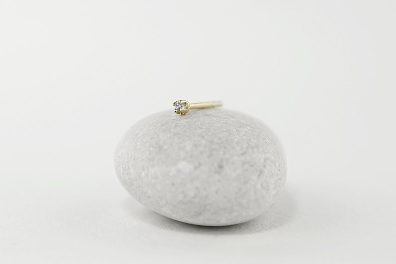 14k Gold White Sapphire Earrings 1mm, Super Tiny Gemstone Earrings, April Birthstone image 1