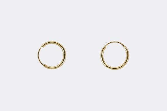 14k Gold Seamless Sleeper Hoop Earrings 8mm 10mm 12mm Endless Huggie Polished Hoops 