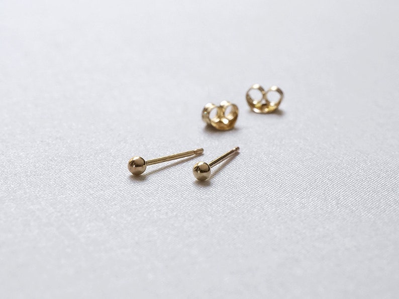 Tiny Gold Studs Set of Two Pairs 14k Gold Filled 1.5mm Dot Earrings image 2