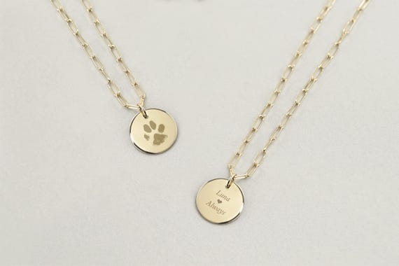 Custom Paw Print Necklace, Pet Memorial Jewelry Personalized | The Emblem Classic, 14k Gold Filled & Sterling Silver