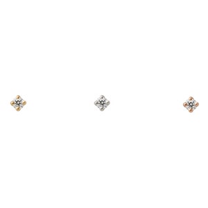 14k Gold White Sapphire Earrings 1mm, Super Tiny Gemstone Earrings, April Birthstone image 4