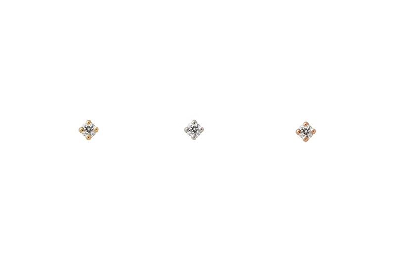 14k Gold White Sapphire Earrings 1mm, Super Tiny Gemstone Earrings, April Birthstone image 4
