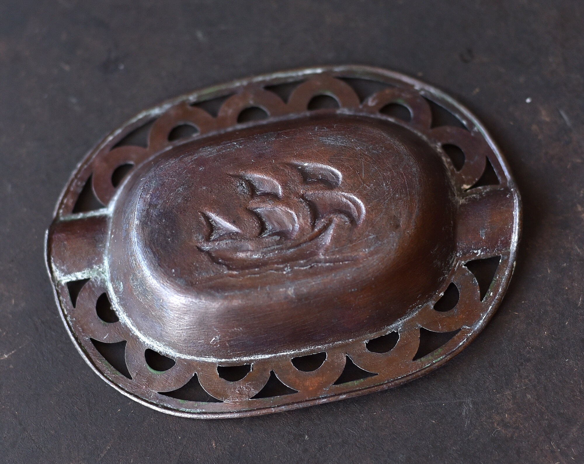 Vintage ashtray copper silver plated ashtray with sailing Etsy