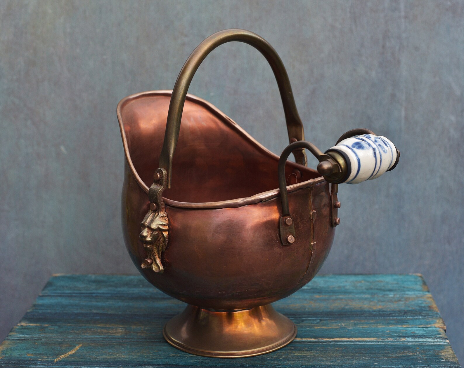 Vintage copper Coal Scuttle Bucket with ceramic handle Etsy