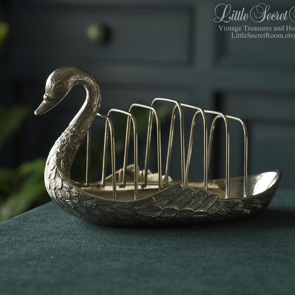 Vintage French Silver Plated Swan Toast Rack, Removable Insert, Swan Letter Holder, Regency Style Table Decor, Decorative Kitchenware