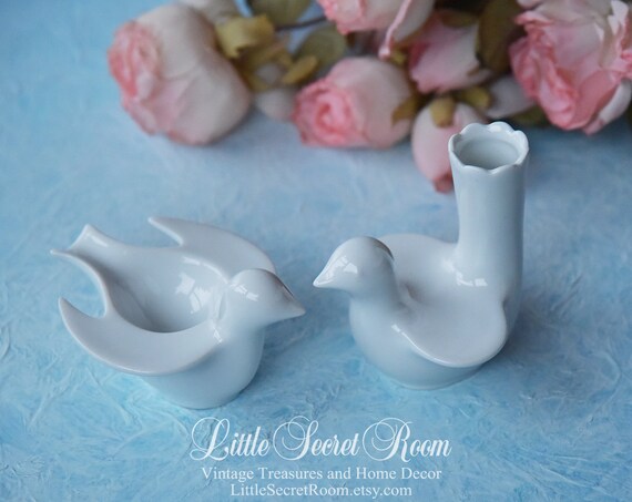 Vintage Wedding Decor Couple Ceramic Bird Vase And Bowl For Etsy