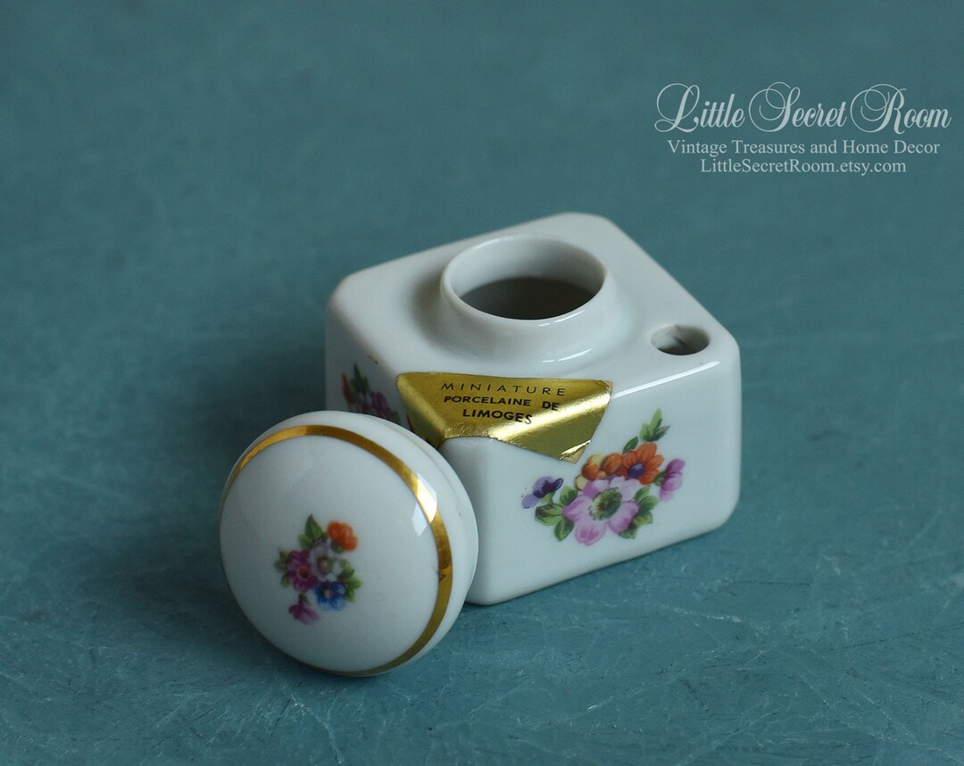 Antique French Inkwell, Limoges Porcelain Inkwell, Desktop Ink Well