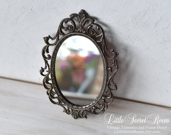 Vintage Oval Mirror In Frame Metal Brass Plated Frame Metal Oval Mirror Brass Plated