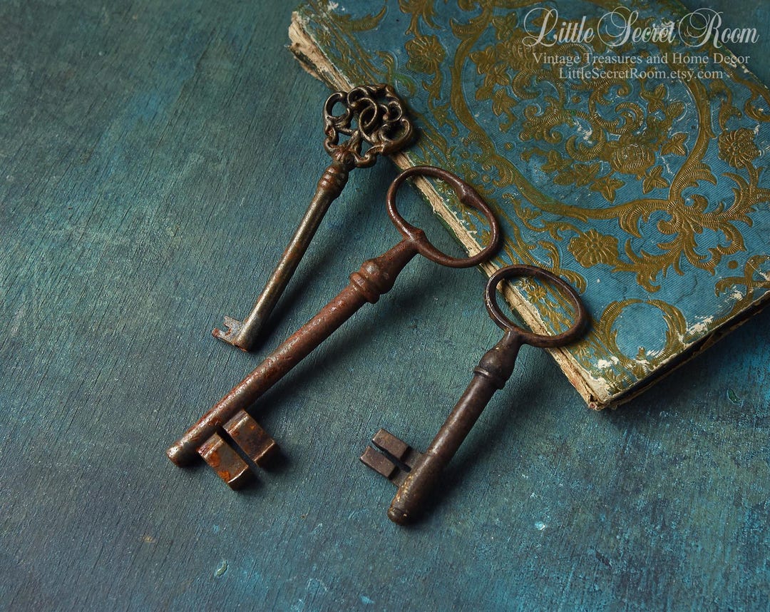 Set of 3 Vintage Skeleton Keys, Antique Rusted Keys With Patina, Old ...