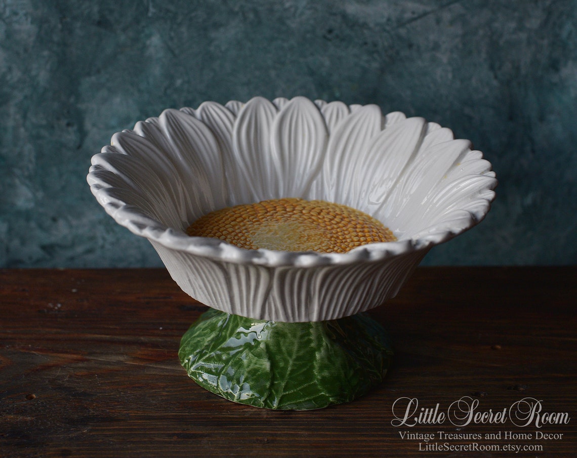 Vintage ceramic Pedestal Bowl Decorative Daisy Pedestal Etsy