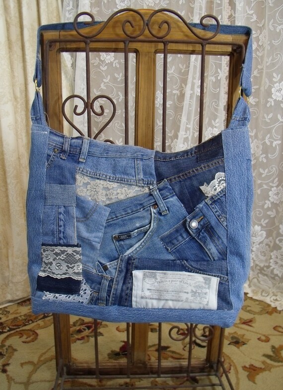 Jeans Recycled into Shabby-Chic Weekender Shoulder Bag | Etsy