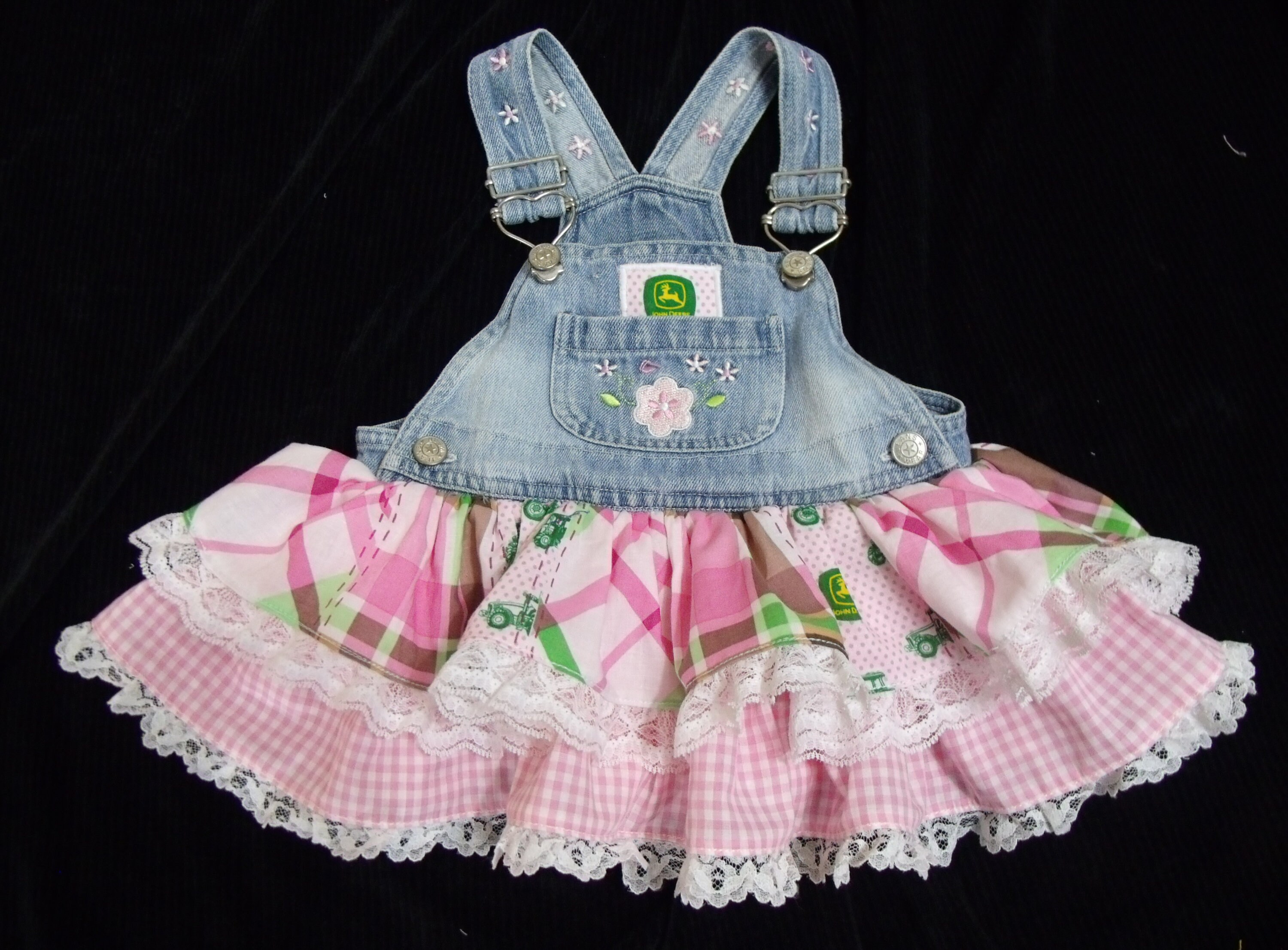 Pink John Deere Upcycled Overall Dress Size 69 Months Etsy