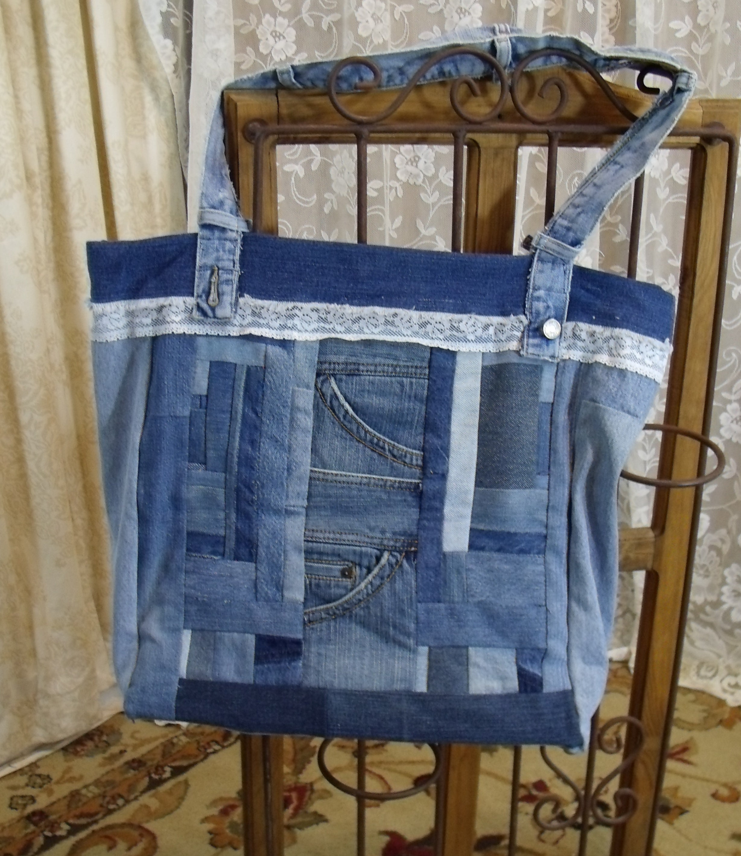 Recycled Jeans Shoulder Bag 16x16x5 Shabby-chic Hobo - Etsy