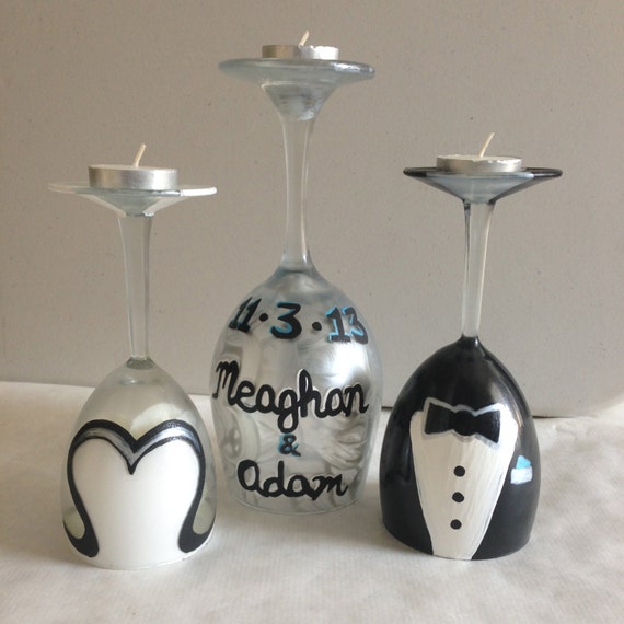 Items similar to Wedding Wine Glass Candle Holders (Set of 3) on Etsy
