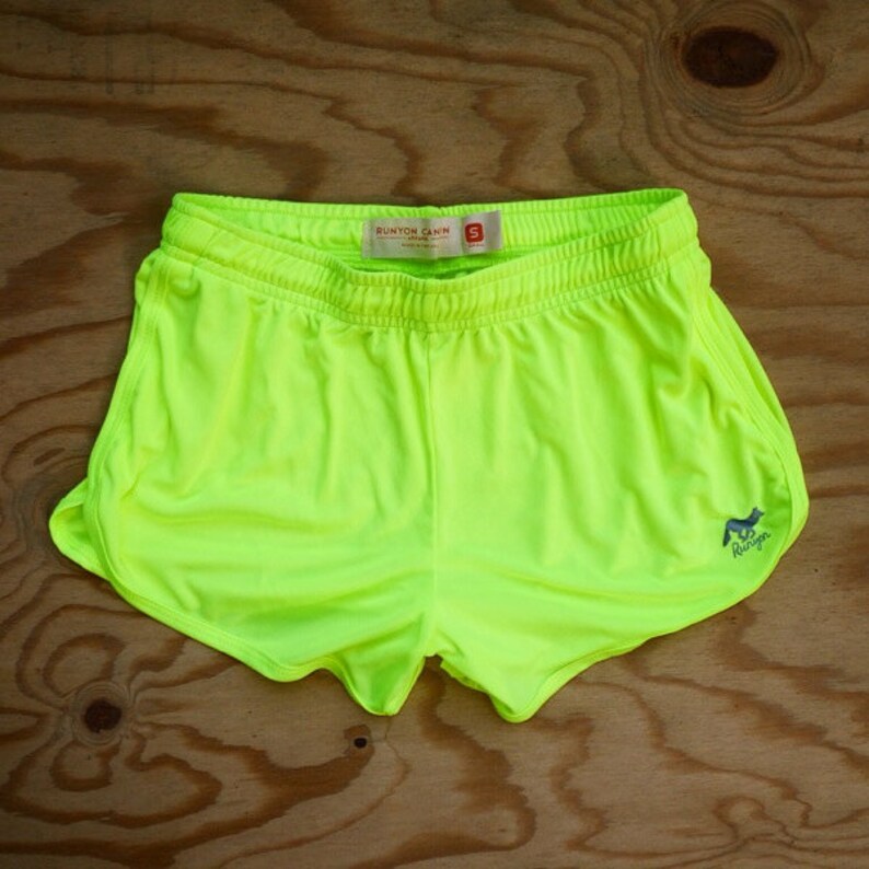 Runyon Womens Neon Yellow Performance Running Shorts Made In Etsy