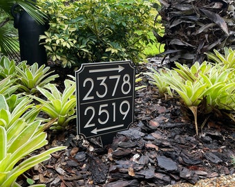 Multiple Address Stake Engraved, Shared Driveway, Modern House Numbers, Directional Arrows Up, Right, Left, Down, Outdoor Yard Sign, Custom