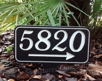 Números de casa, números de dirección, flecha para señal de dirección, señal de número de casa, señal de dirección para casa, señal grabada, señal personalizada, placa para casa
