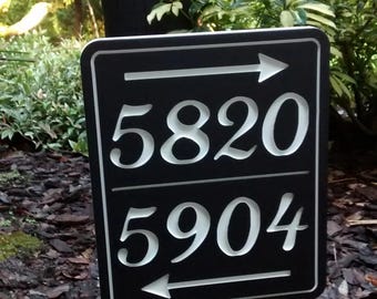 Letrero de dirección con flecha, número de casa con flecha, letrero de número de casa con flecha, letrero de dirección de calle con flecha, número de casa vertical, placa de número