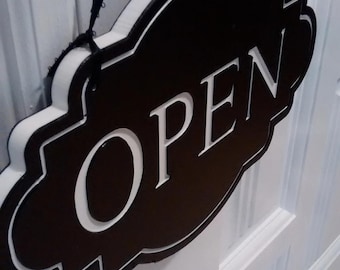 Letrero de abierto y cerrado, letrero de puerta abierta, letrero moderno, letrero comercial, letrero de tienda boutique, letrero de escaparate, abierto y cerrado