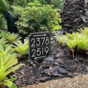 Multiple Address Stake Engraved, Shared Driveway, Modern House Numbers, Directional Arrows Up, Right, Left, Down, Outdoor Yard Sign, Custom