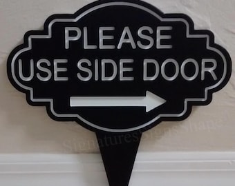 Por favor, utilice la puerta lateral, Por favor, utilice la puerta principal, Por favor, utilice la otra puerta, Bienvenido, Por favor, utilice la puerta lateral, Señal de entrada, Utilice la puerta de la cocina. Flecha