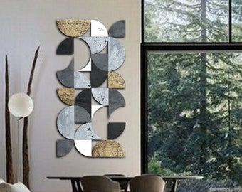 by ShieldsandBronne Stone finish wall sculpture mid century modern minimalist multi panel relief 3d wall art