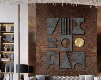 by ShieldsandBronne Stone finish wall sculpture modern minimalist multi panel relief 3d wall art