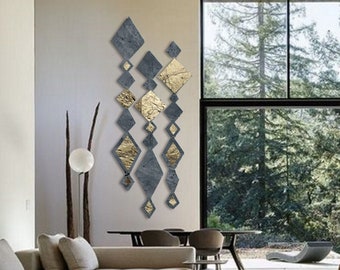 by ShieldsandBronne Stone finish wall sculpture geometric wabi sabi modern minimalist multi panel relief 3d wall art