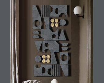 by ShieldsandBronne Stone finish wall sculpture modern minimalist multi panel relief 3d wall art