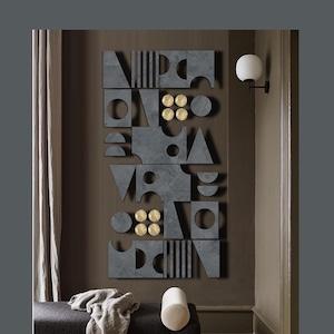 Mid Century Modern Wood Wall Sculpture, Multi Panel Relief 3D Wall Art