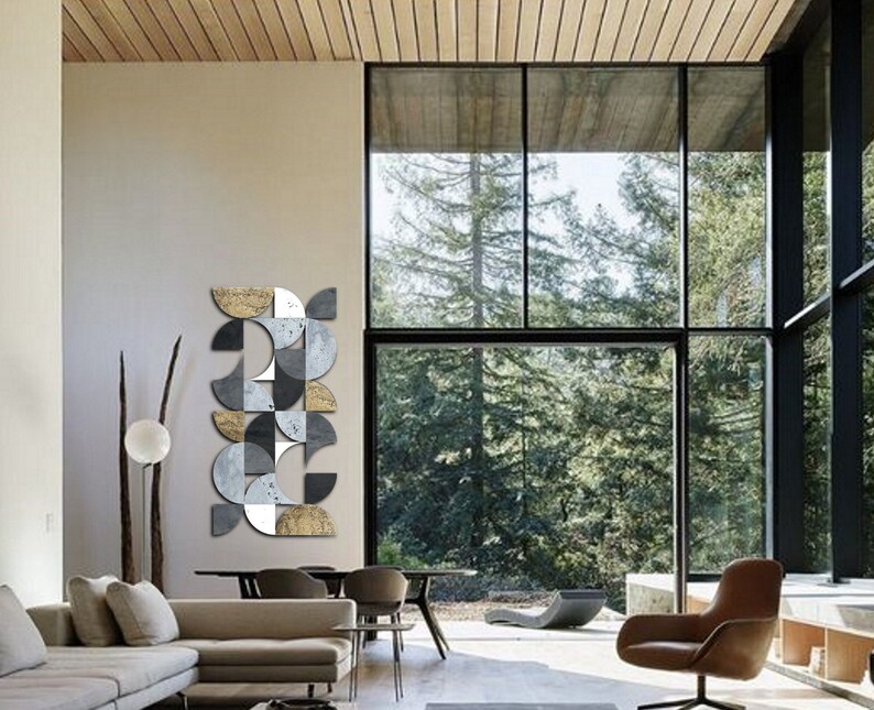 Stone Finish Wall Sculpture Mid Century Modern Minimalist Etsy