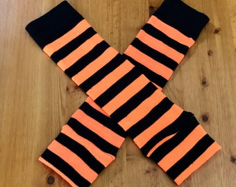 Baby Leg Warmers - Crawlers Covers - Black and Orange Striped Baby Leggings - Halloween Leggings - Baby Boy Leggings - Baby Girl Leggings