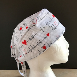 Heartbeat EKG Unisex Surgical Scrub Cap, ECG Scrub Cap, Doctor&#39;s Hat, Nurse&#39;s Hat, Cardiologist Scrub Cap,  Mens or Womens Scrub Cap