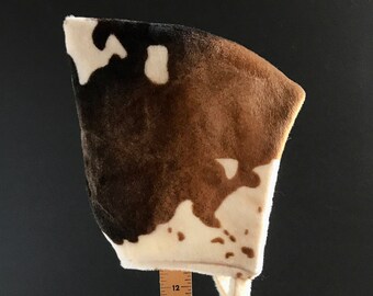 Gorro de duendecillo de piel sintética con estampado de vaca: forro polar de piel de cordero, 12-18 meses