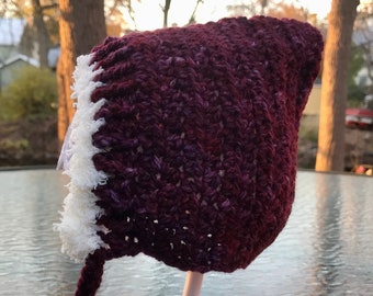 Hand-Dyed Wool Crochet Elf Bonnet: Newborn Pixie Cap, 0-3 Months