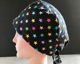 Star Studded Pediatric Scrub Cap: Nurse/Doctor Hat with Buttons