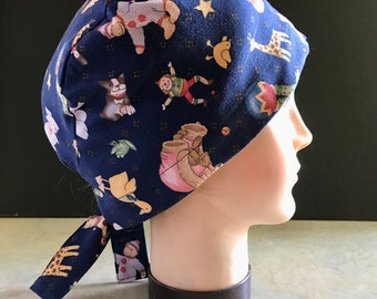 Pediatric Scrub Cap: Upcycled Cotton Nurse's Hat with Teddy Bear Print