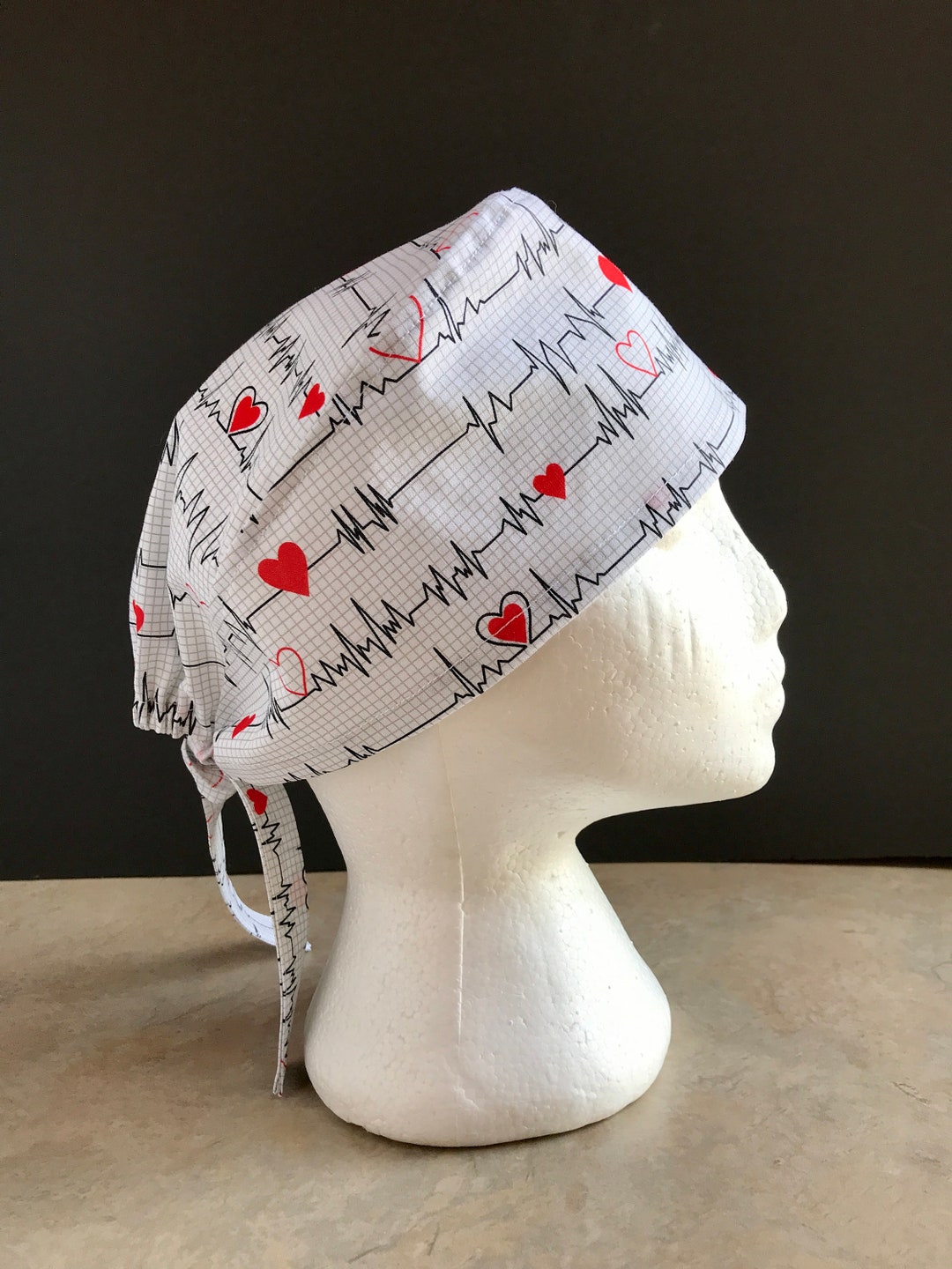 Heartbeat EKG Unisex Surgical Scrub Cap, ECG Scrub Cap, Doctor's Hat