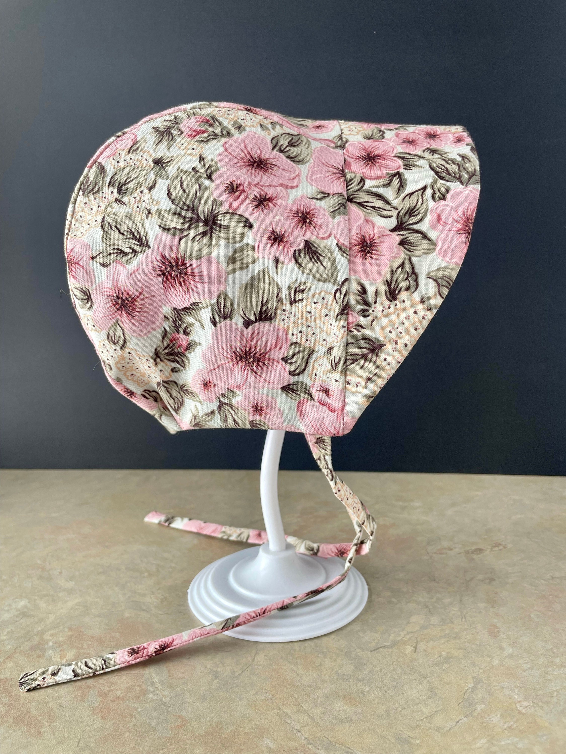 Pink Floral Baby Bonnet: Reversible Cotton Sun Hat