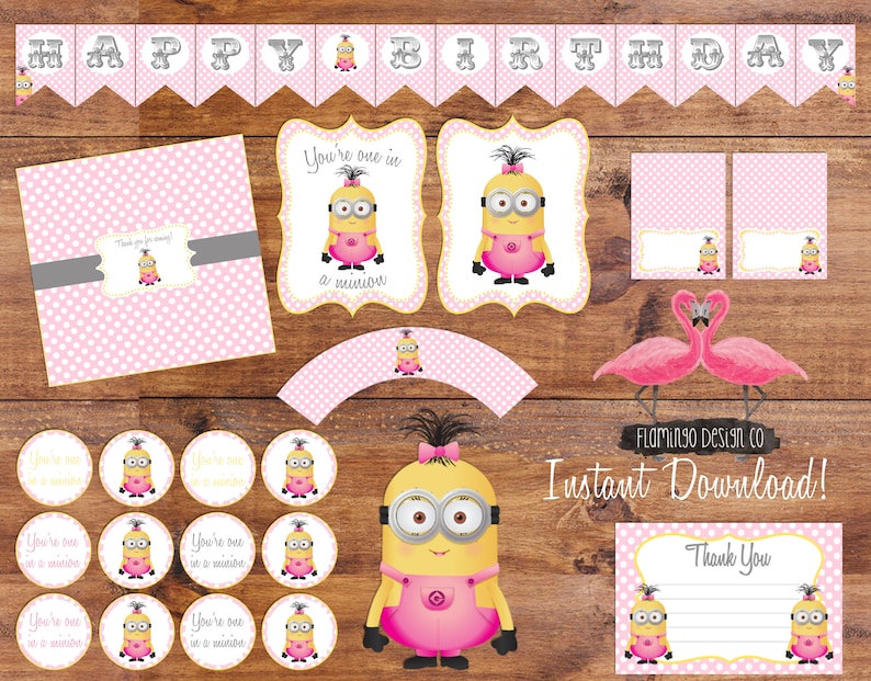 DIY Party Supplies Digital Download Girl Minion Inspired Birthday Party Package