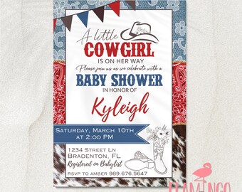 A little Cowgirl is on her way! Baby Shower Invitation Template - Edit on Canva - Girl Baby Shower - Country Baby Shower - Custom - Matching