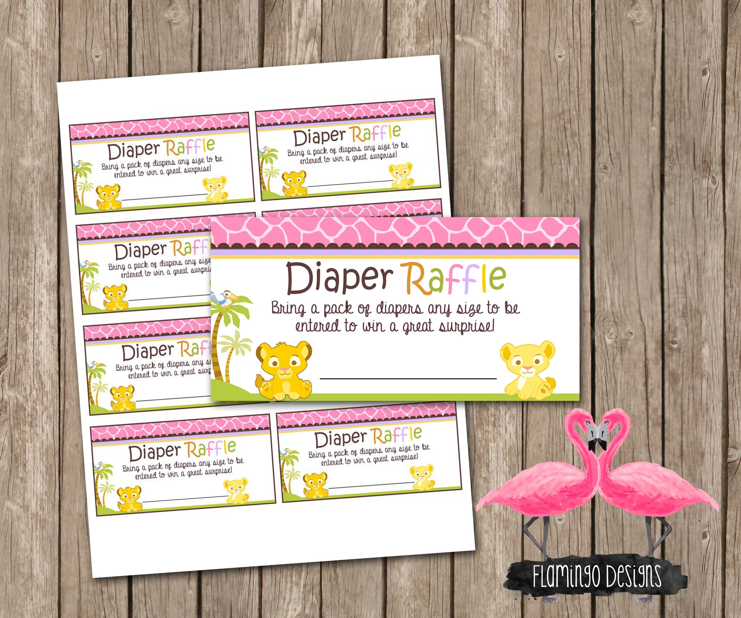 lion king inspired diaper raffle ticket baby girl digital