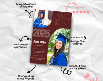 DIY Graduierung Einladung Vorlage | Gestalte mit Canva | Perfekt für die Grad-Party | Sofortdownload | Jahrgang 2026 einladen | Veränderbar